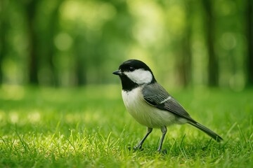 Fototapeta premium The small bird resides within the green space.