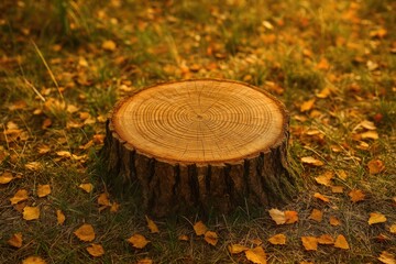 Fototapeta premium A fallen tree in a fall woodland setting