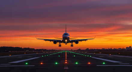 Aviation and Air Travel with a Plane Approaching the Runway.
