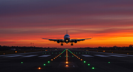 A Dramatic Head-On View of a Jet Landing at Night.