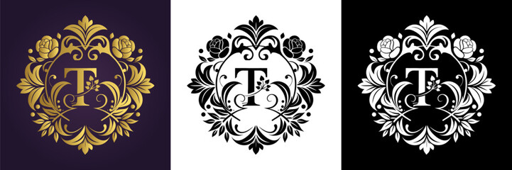 Letter T Luxury Floral Monogram Logo Template (3)