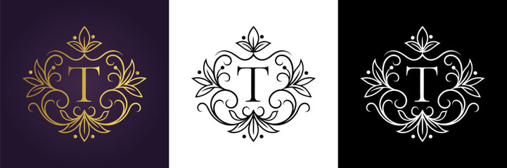 Letter T Luxury Floral Monogram Logo Template (11)