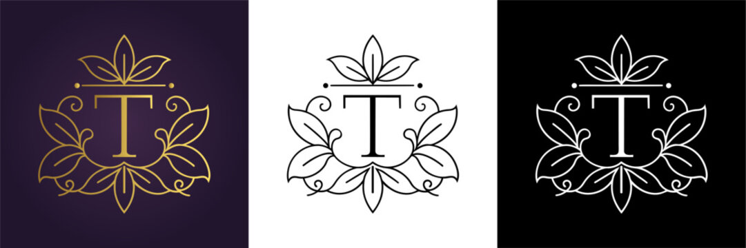 Letter T Luxury Floral Monogram Logo Template (17)