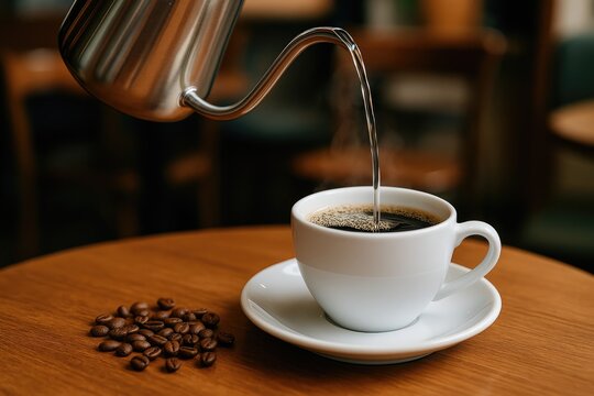 Pouring hot water into coffee to enhance flavor