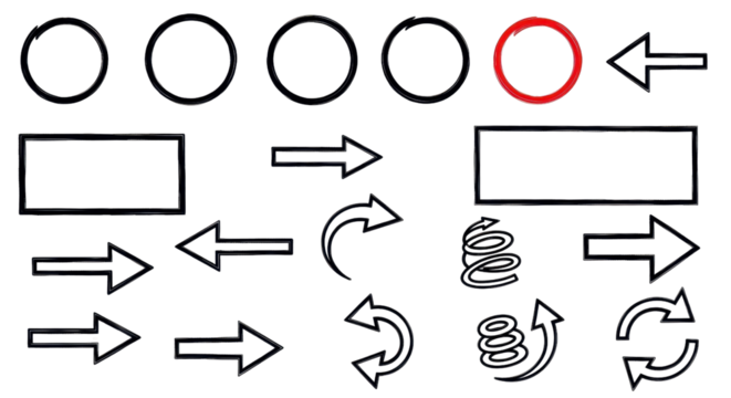 Set of various arrow illustrations with a focus on selection and growth isolated PNG with Transparent Background