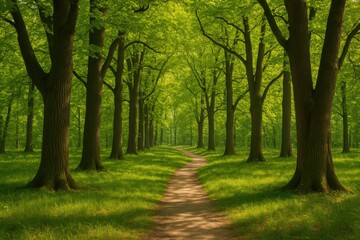 Fototapeta premium Springtime sale of large trees in the woodland