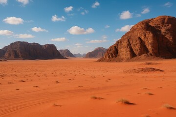 Fototapeta premium Stunning daytime scenery of rocky formations and sandy dunes in a desert landscape