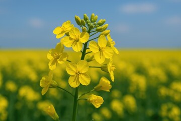 Obraz premium Detailed view of vibrant yellow oilseed blossoms in a lush field
