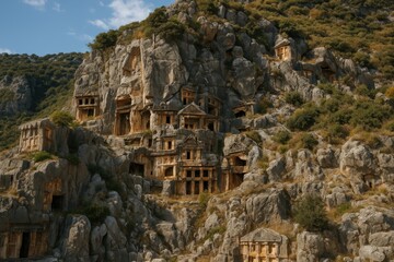 Naklejka premium Ancient city featuring carved rock tombs