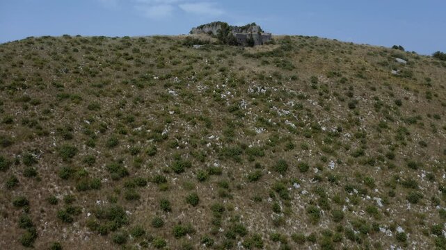 Drone view of the San Martino abbey ruins in Fara in Sabina, Italy.