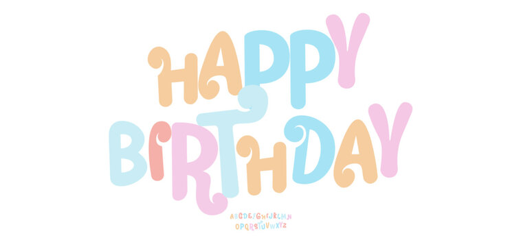 Playful pastel typography in soft rounded style. Decorative colorful lettering for cheerful messages, announcements, posters, cards, social media. Editable text layout. Vector illustration