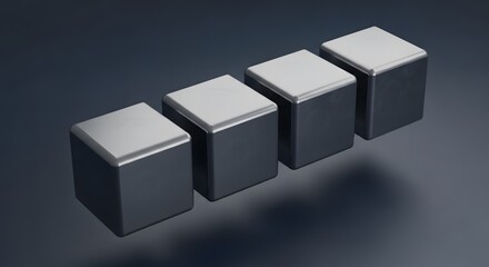 Minimal Abstract Metallic Cubes on Dark Background - 3D Render
