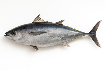 Fresh raw tuna fish displayed on a white background