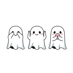 Obraz premium Funny Ghost Emoji Trio | See No Evil, Hear No Evil, Speak No Evil