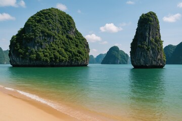 Naklejka premium Stone formations of a famous bay in Vietnam