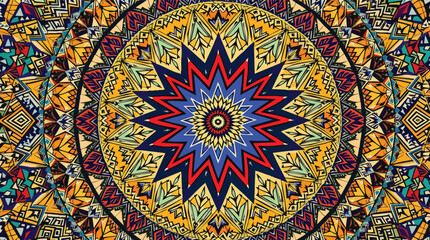 Intricate and vibrant geometric mandala pattern in warm tones representing art and creativity.