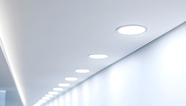 LED downlight fixture embedded in white ceiling background for clean, minimal, and efficient interior lighting