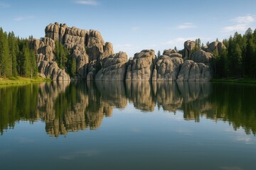 Sylvan Lake's Rock Formations Mirroring the Water