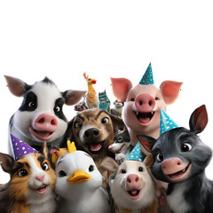 A joyful celebration with animated farm animals.