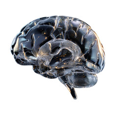 Transparent brain with glowing neural pathways.