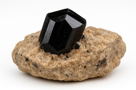 Schorlomite mineral specimen displayed against a plain white backdrop