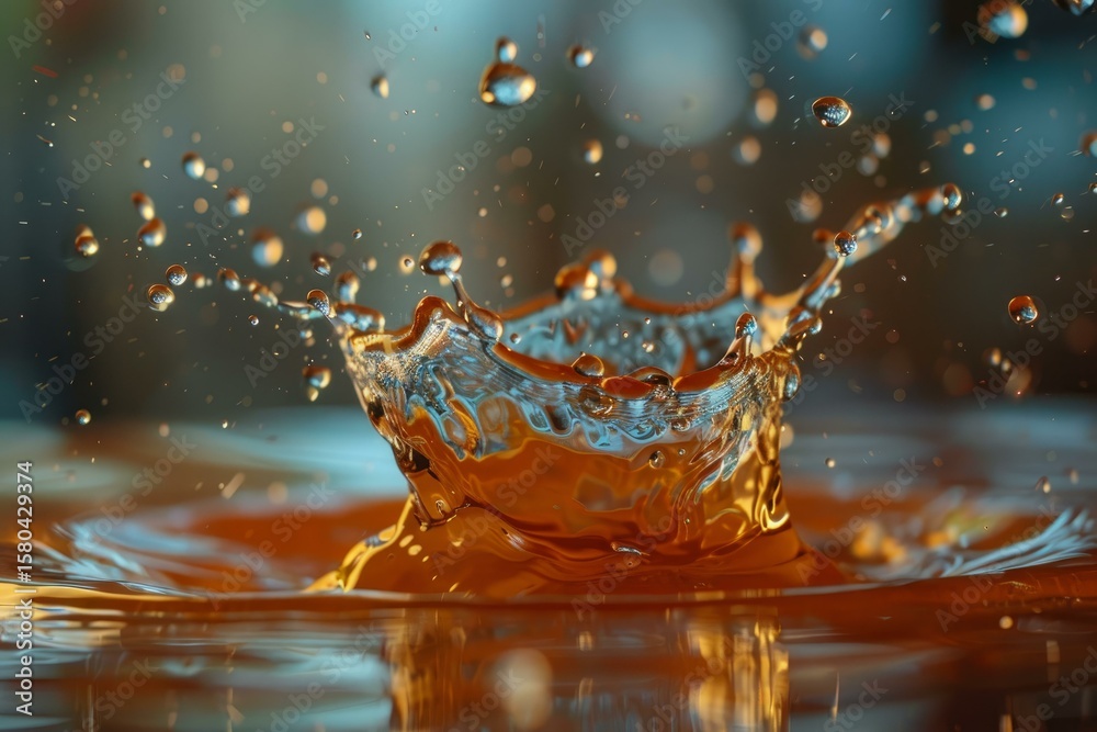 Poster crown shaped splash forming with droplets, creating a stunning visual effect with its intricate patt