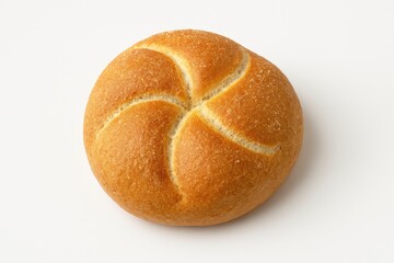 Soft round bread roll on a plain white surface