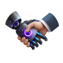 Human and robotic handshake symbolizing partnership.