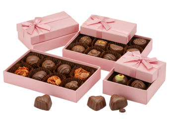 Isolated Transparent Background Pink Box Chocolate Candies and Gourmet Treats