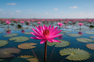 Crimson Flower Blooming in the Lagoon
