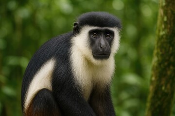 Obraz premium Vivid portrait of a rare and vibrant primate from West Africa's rainforest habitat