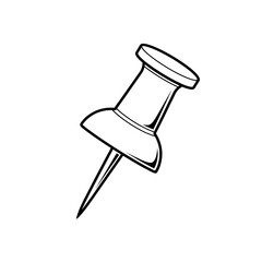Minimalist Black Line Art Illustration of a Thumbtack Emphasizing Clean Utility and Office Simplicity