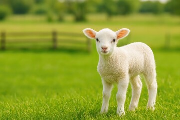 Obraz premium Farmyard sheep grazing peacefully