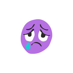 Fototapeta premium Crying Purple Sad Face with Teardrop in Naive Flat Vector – Childlike Emotional Icon on Transparent Background for Educational Games, Social Stories, and Mental Health Campaigns in Soft Violet