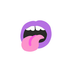 Obraz premium Silly Face with Tongue Out in Flat Purple and Pink – Funny Childlike Emotion Icon in Doodle Style on Transparent Background for Sticker Packs, Emoji Sets, and Kids’ Learning Apps