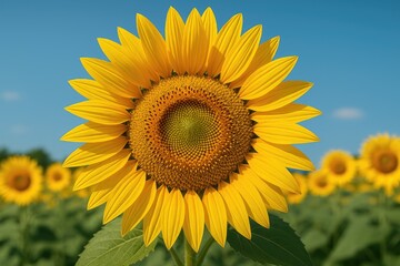 Fototapeta premium Detailed close-up of a vibrant yellow sunflower in full bloom outdoors