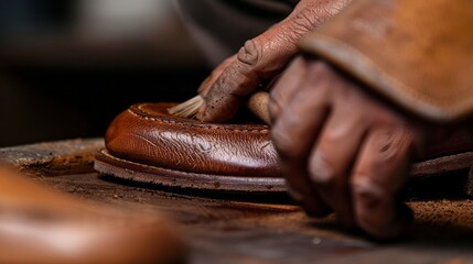 Cobbler's Hands: Restoring and Polishing Fine Leather Shoes with Skilled Craftsmanship in a Timeless Tradition of Care and Precision.