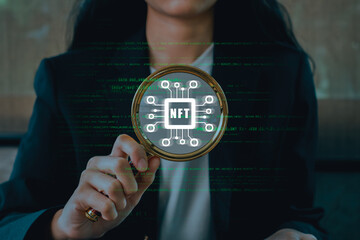 Explore the digital world of NFTs with this futuristic concept showcasing blockchain and...