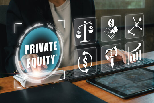 Conceptual image of private equity with financial symbols, showcasing investment strategies and business growth.