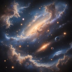 Obraz premium Dive into the ethereal beauty of deep space with this artwork, showcasing glowing nebulae, celestial bodies, and the majestic vastness of the universe.