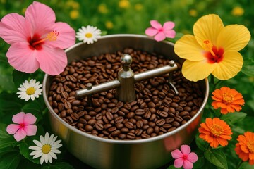 Fototapeta premium Ground Coffee Beans Blended in a Mixer