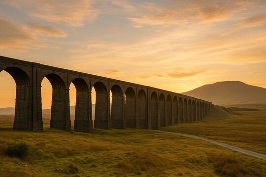 Morning sunlight over historic railway bridge - Powered by Adobe