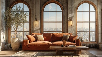 Interior design scene with modern living room