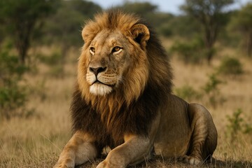 Obraz premium Majestic male lion displaying strength