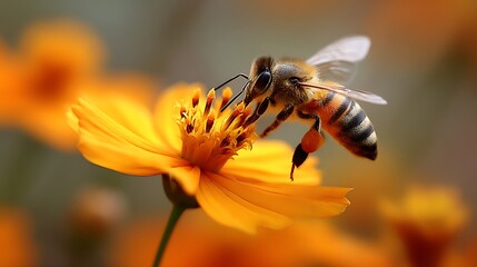 Bee on Flower Nectar Pollination