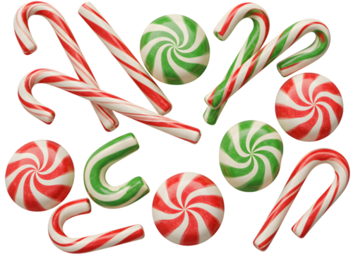 Isolated Transparent Candy Cane Sweet Christmas Red and Green Treat Pattern