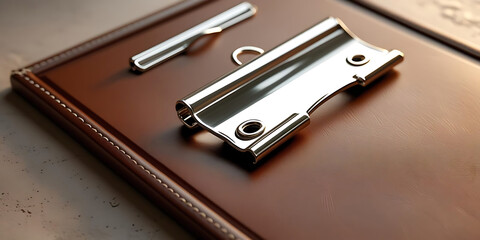 Elegant Leather Clipboard with Pen Holder in Warm Light


