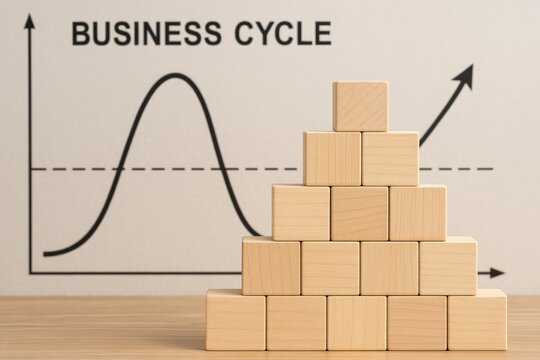 Triangular structure illustrating economic phases - Powered by Adobe