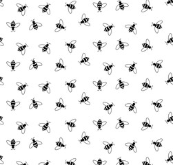 Bee, honey bee seamless pattern. Vector graphic line illustration. Naturalistic, scientific, botanical engraved illustration, design for fashion graphics, textile prints, fabrics, wallpapers.