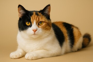 Depiction of a reclining feline with bright yellow eyes